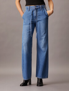 Linen High Rise Wide Leg Jeans, Denim Medium, hi-res