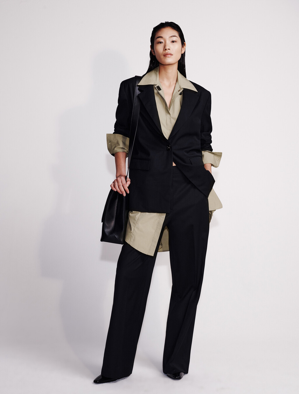 Wool Blend Tailored Pants, Black, hi-res