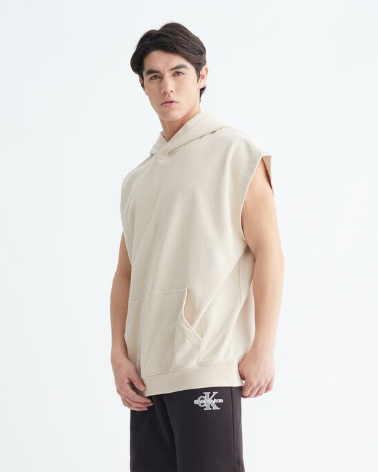 Leather Patch Sleeveless Hoodie