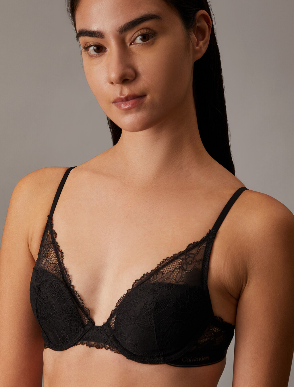 Icon Cotton Lace Lightly Lined Plunge Bra, Black, hi-res