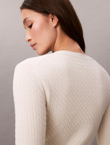 Slim Cable Knit Cardigan, Tofu, hi-res