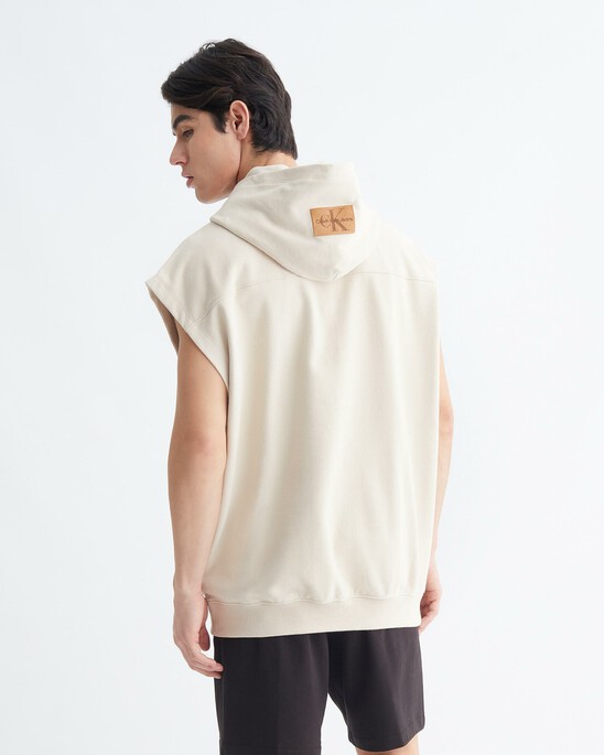 Leather Patch Sleeveless Hoodie