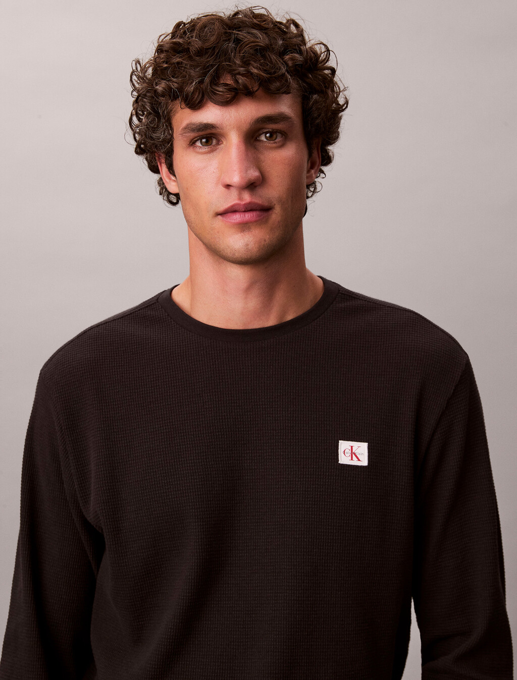 Long Sleeve Waffle T-shirt, Black, hi-res