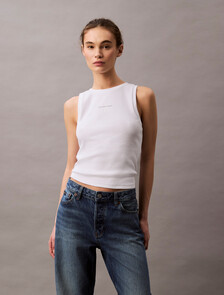 Monogram Rib Knit Tank Top, Brilliant White, hi-res