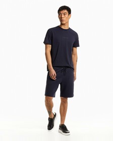 ATHLEISURE TWILL INTERLOCK PIPED SWEAT SHORTS, NAVY BLAZER-410, hi-res