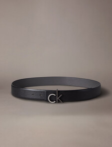 Premium Logo Reversible Belt, Black/Gray Pinstripe, hi-res