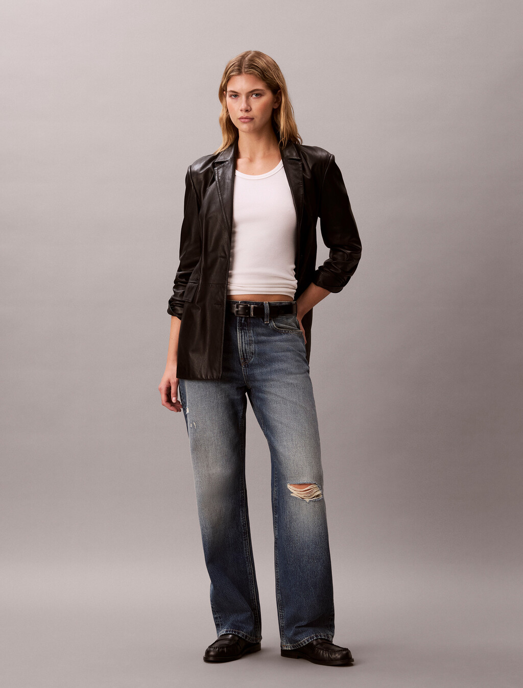 90s Straight Distressed Jeans, WORN PEAK, hi-res