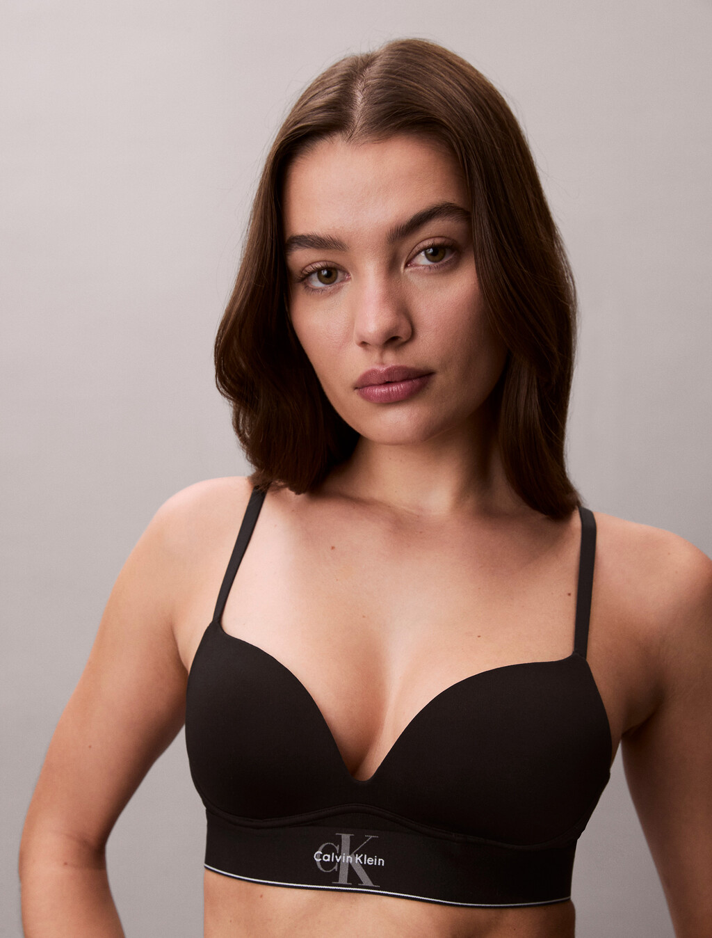 CK Graphic Push Up Plunge Bra, Black, hi-res