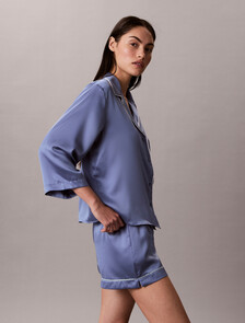 Satin Sheen Short Sleeve Shirt, Blue Tulip, hi-res