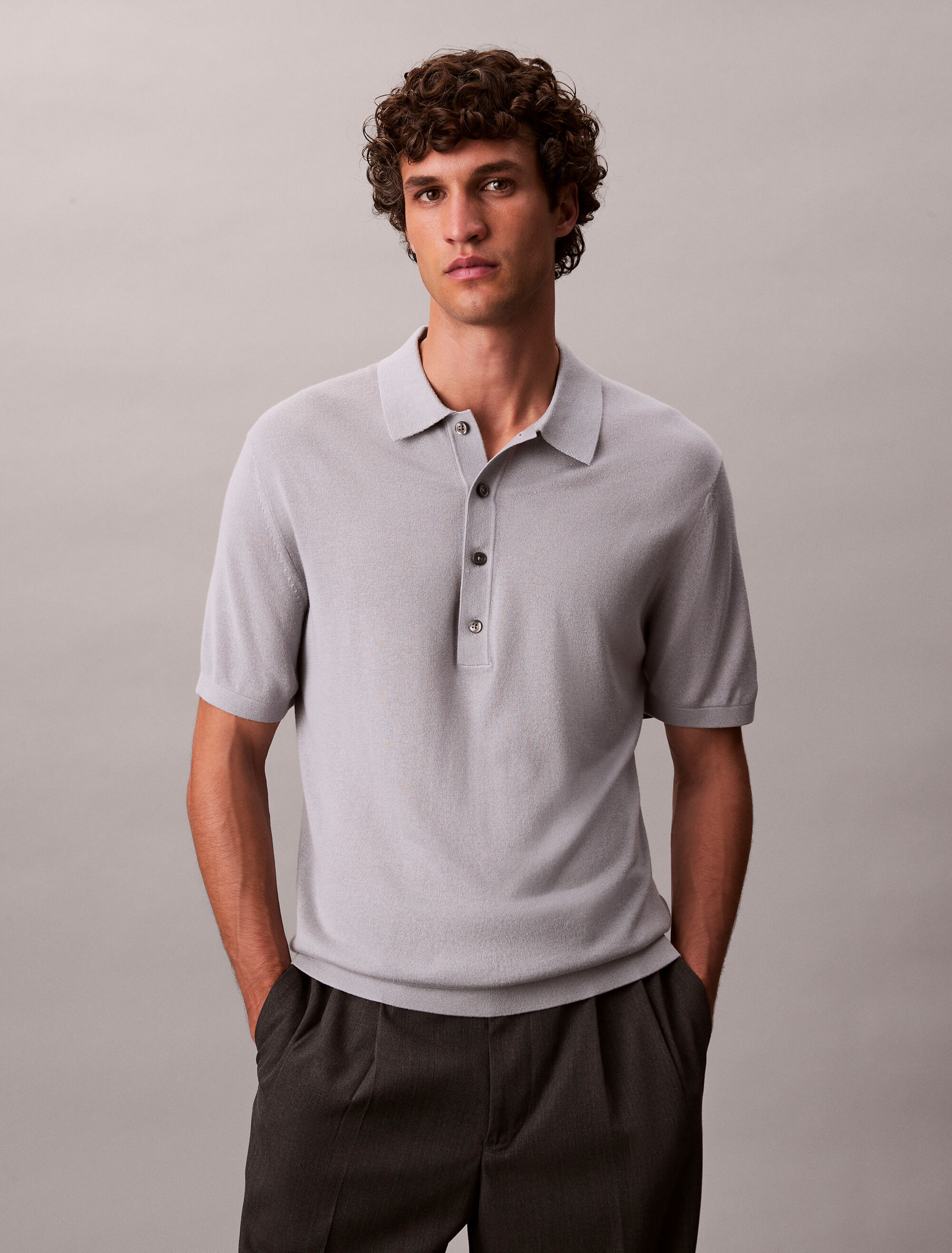 Silk Cashmere Polo Sweater | grey | Calvin Klein Malaysia