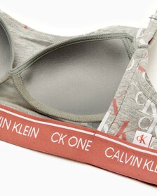 CK ONE COTTON LIGHTLY LINED BRALETTE, CROSSING LOGO PRINT+GREY HEATHER, hi-res