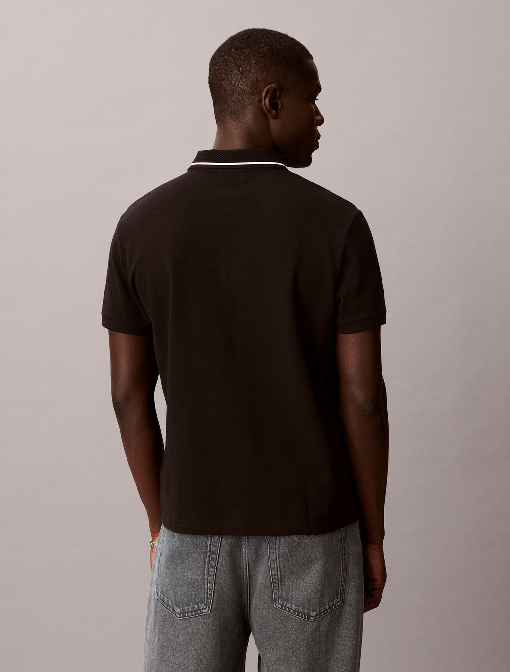 Cotton Pique Tipped Polo, Black, hi-res