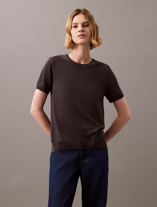 Fine Gauge Viscose Short Sleeve Sweater
