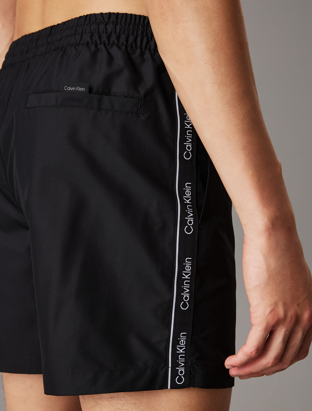 Medium Drawstring Swim Shorts - Logo Tape, Pvh Black, hi-res