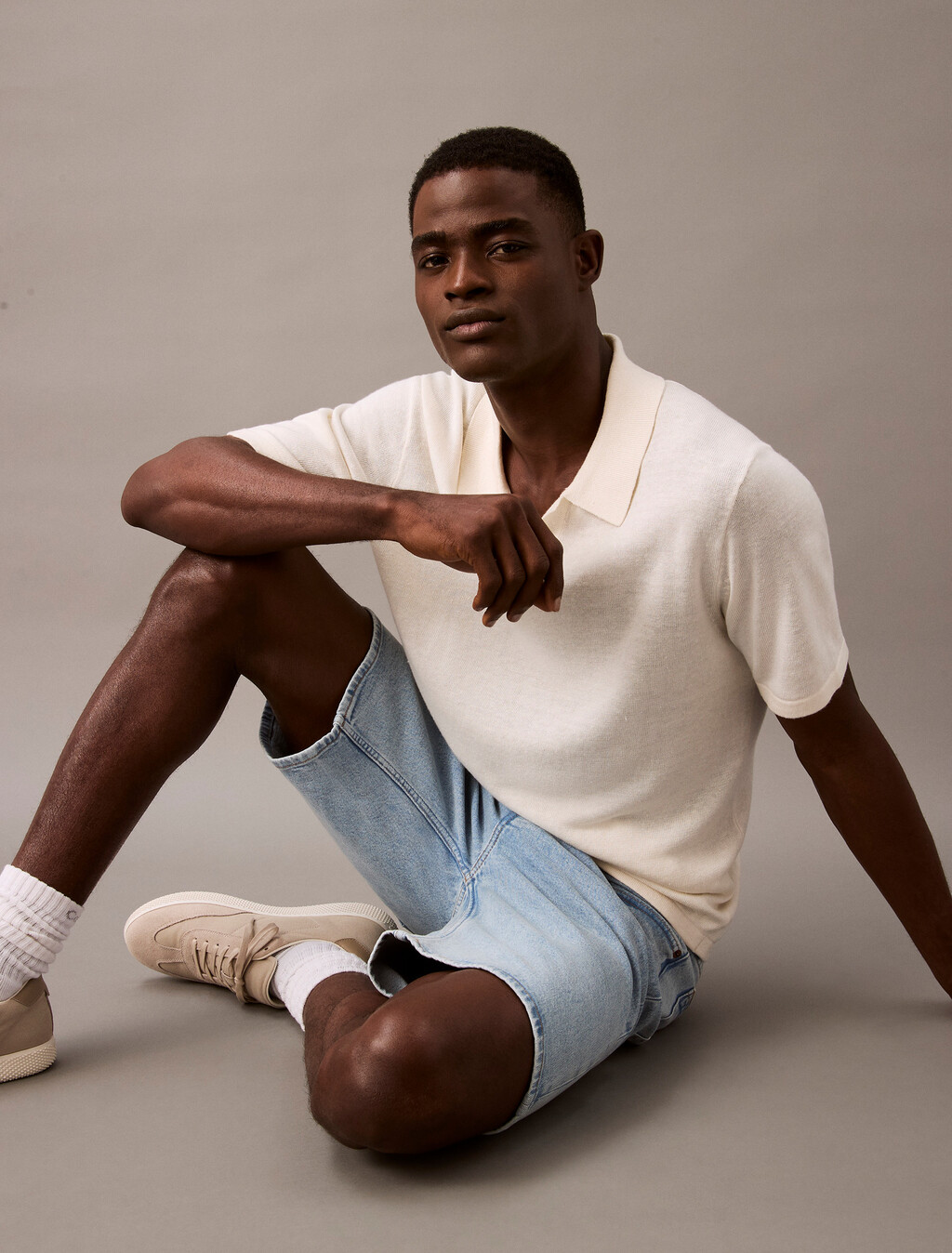 Linen Blend Short Sleeve Jumper, Tofu, hi-res
