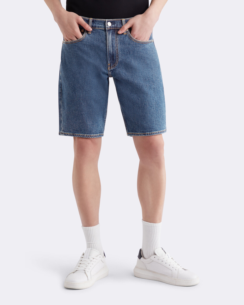 Recycled Cotton Regular Straight Denim Shorts, 007A MID BLUE, hi-res