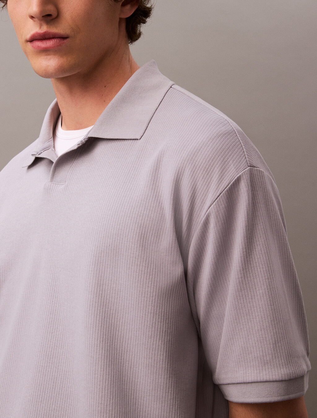 Relaxed Ribbed Cotton Polo Shirt, Lilac Gray, hi-res