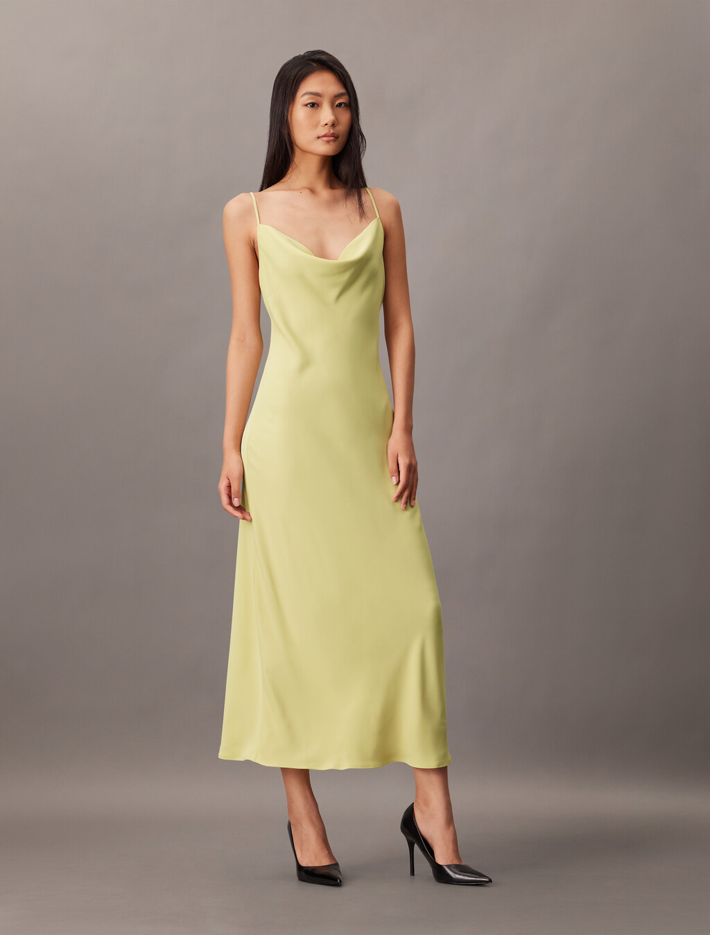 Polyester Crepe Slip Dress, Hay, hi-res