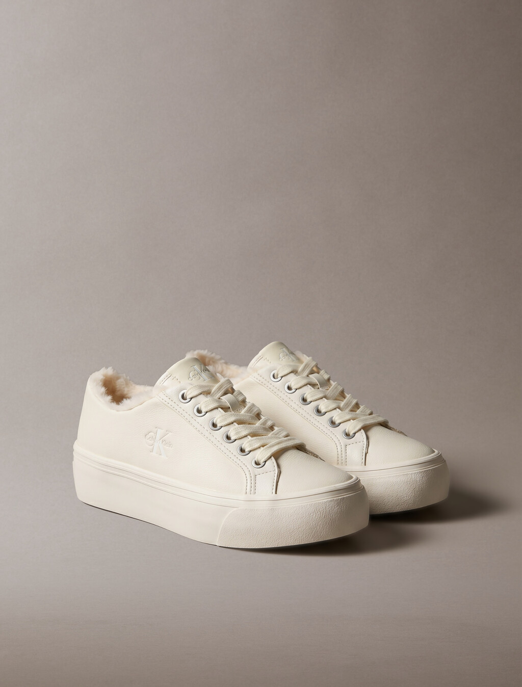 Leather Signature Platform Trainers, Marshmallow, hi-res