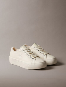 Leather Signature Platform Trainers, Marshmallow, hi-res