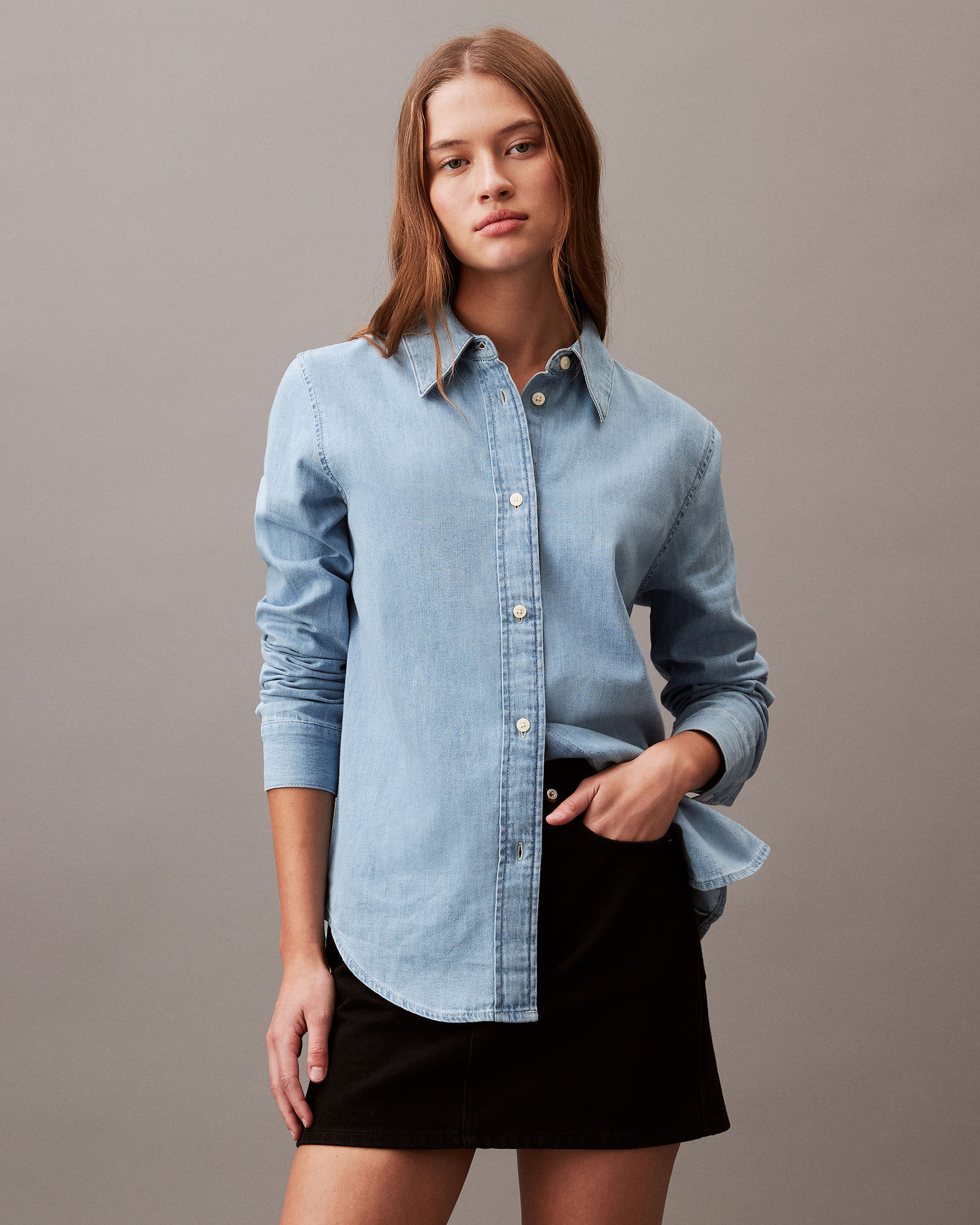 Chambray Classic Button Down Shirt blue Calvin Klein Malaysia