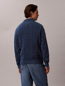 Garment Dye Cable Knit Jacket, Pageant Blue, hi-res