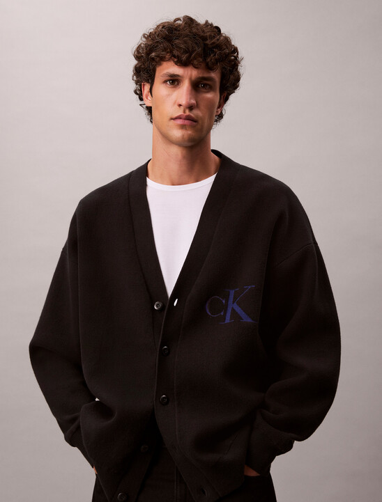 Cotton Blend Monogram Logo Relaxed Cardigan