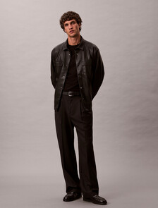 Faux Leather Shirt Jacket, Black, hi-res