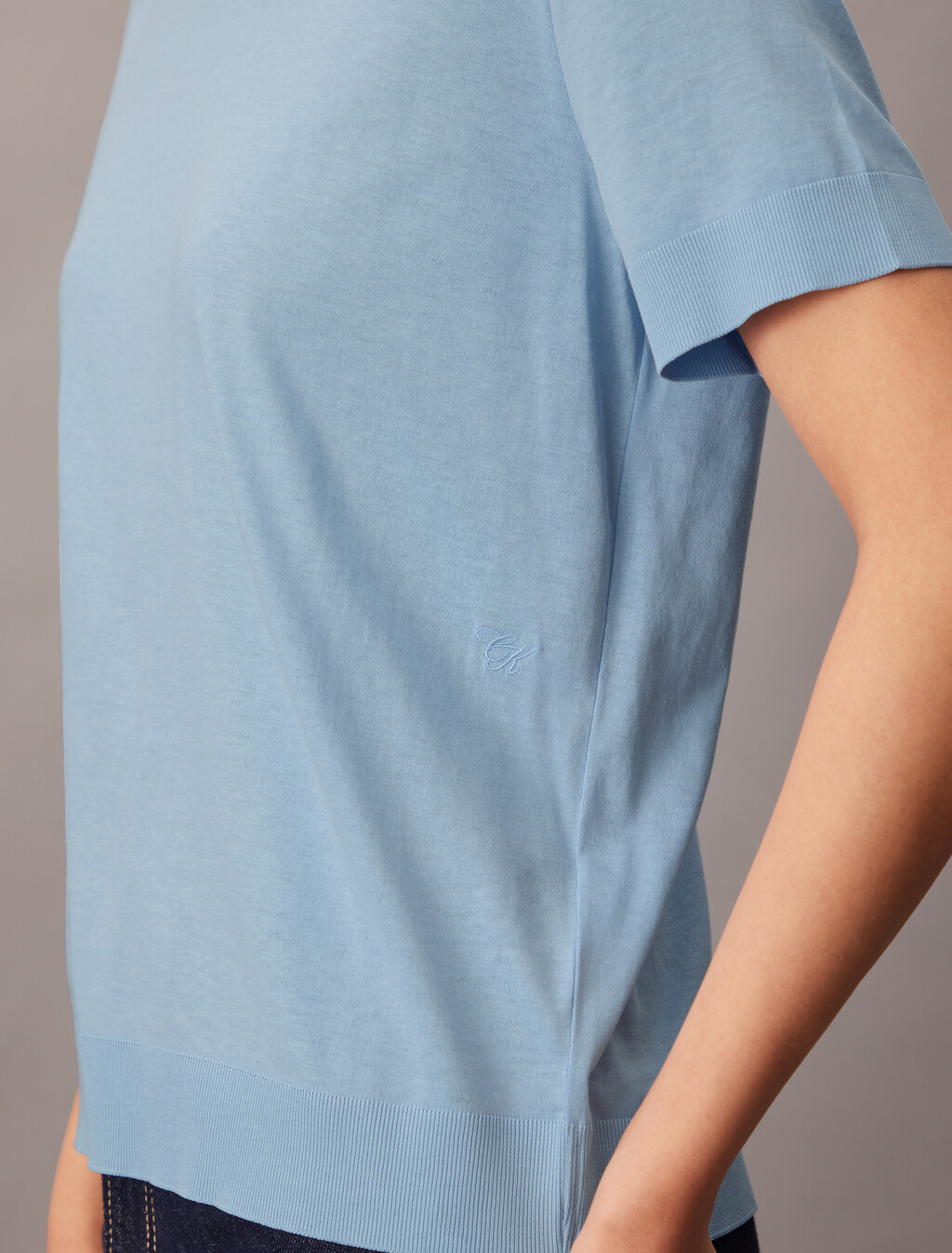 Silk Cotton Crewneck Tee, Cerulean, hi-res