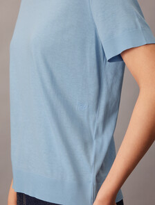 Silk Cotton Crewneck Tee, Cerulean, hi-res
