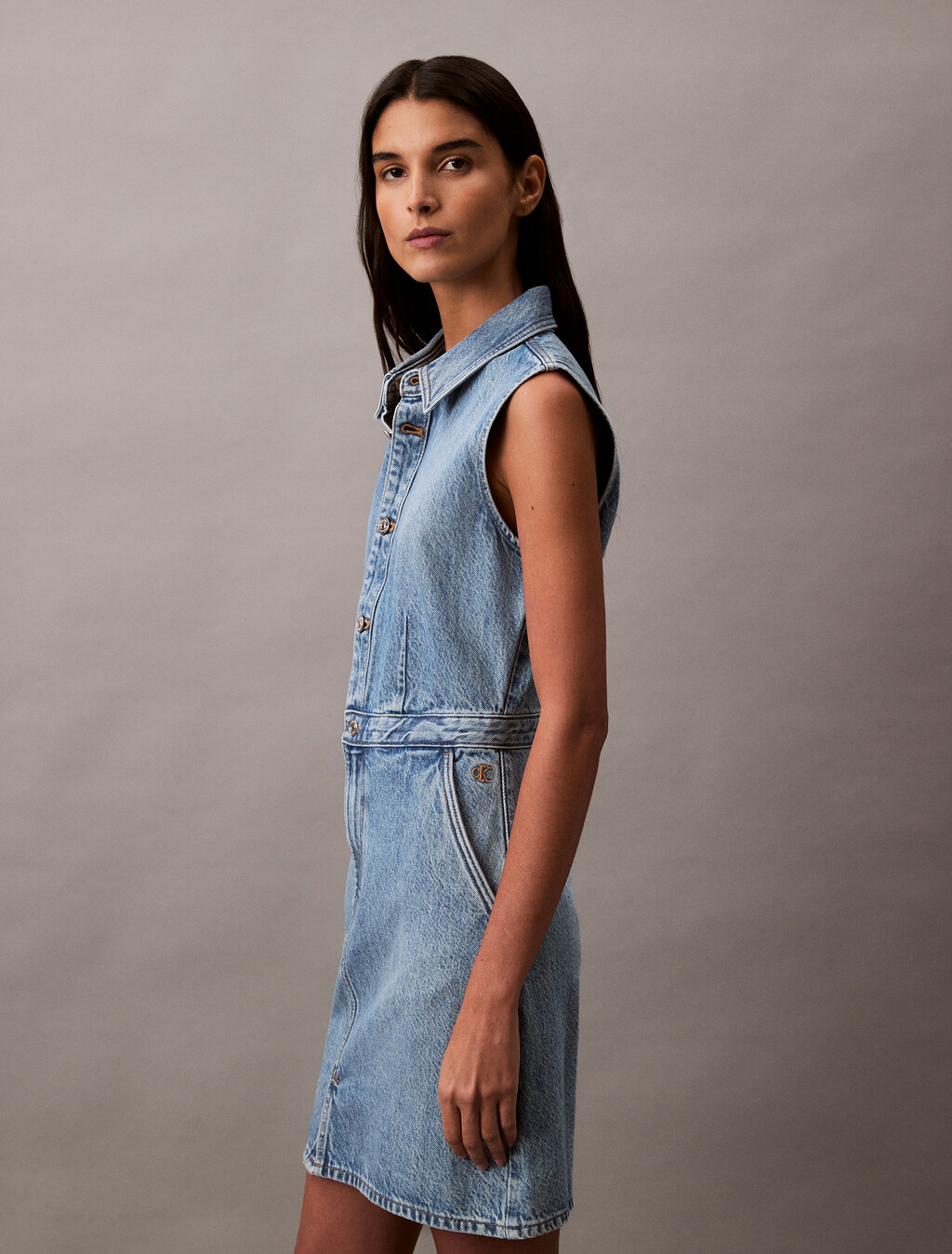 Sleeveless Denim Mini Dress, SAGE STONE, hi-res