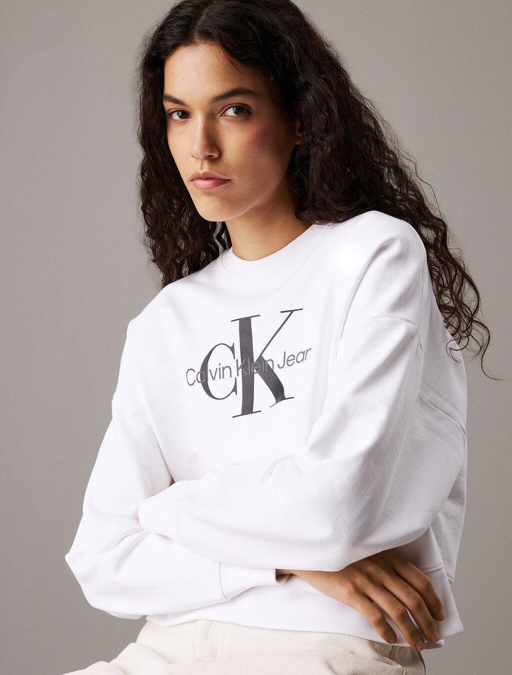 Cropped Monogram Sweatshirt, Brilliant White, hi-res