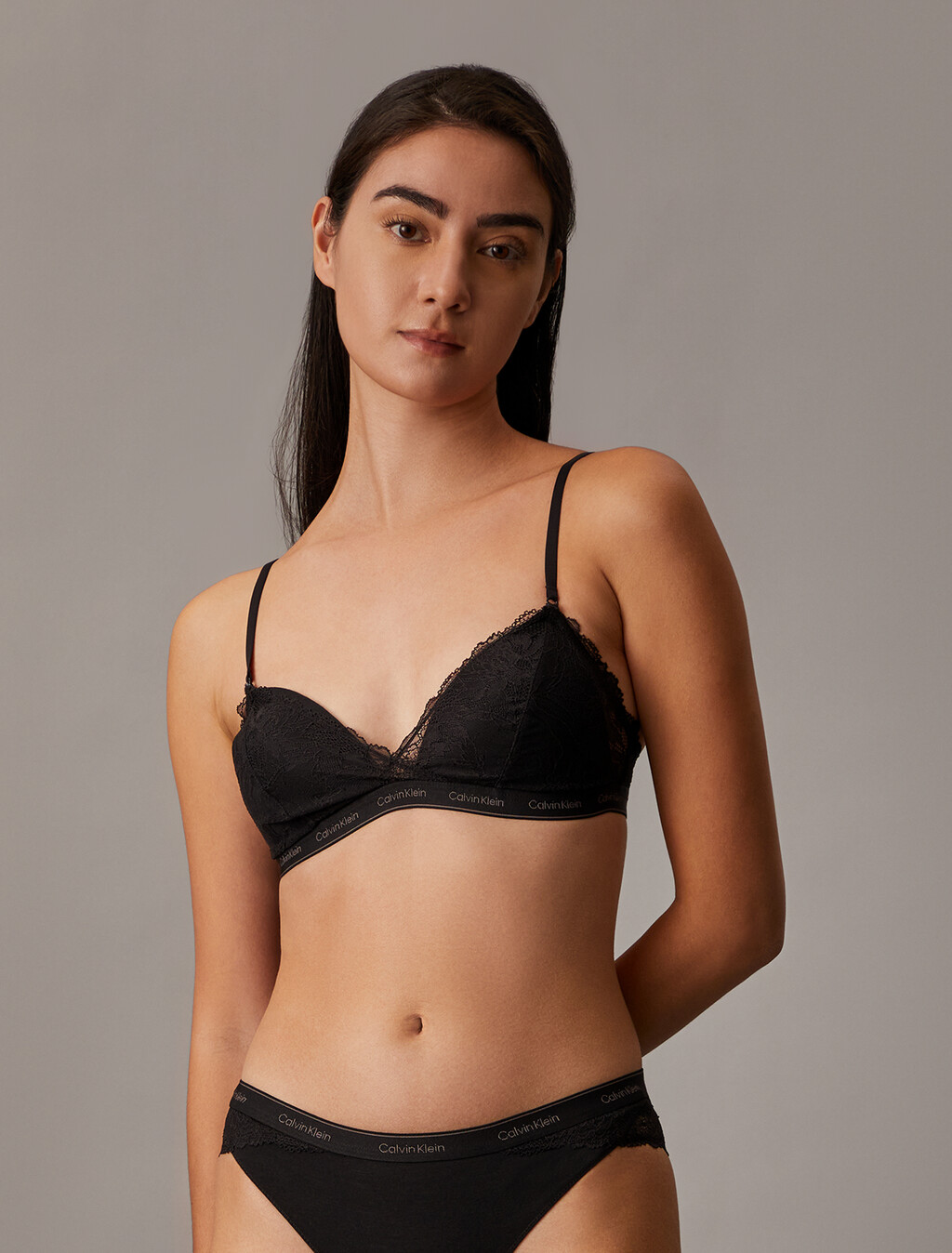 Icon Cotton Lace Lightly Lined Triangle Bra, Black, hi-res