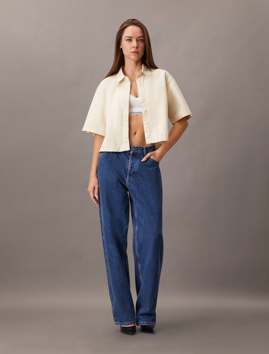 Denim Short Sleeve Cropped Shirt