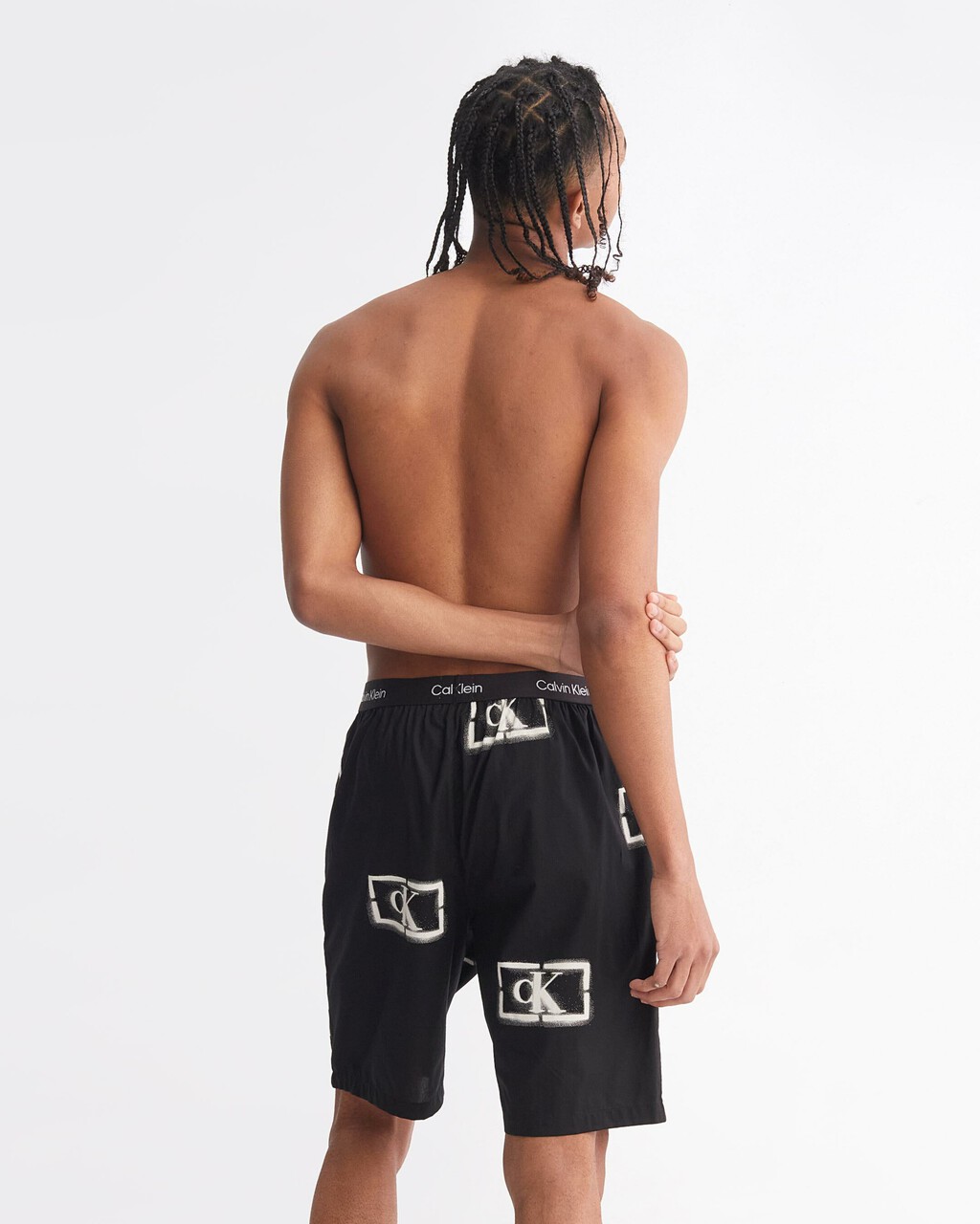 CALVIN KLEIN 1996 ORGANIC COTTON PYJAMA SHORTS, STENCIL LOGO PRINT WOVENS_BLACK, hi-res