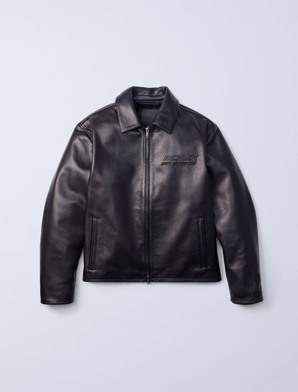 Jung Kook for Calvin Klein Leather Racer Jacket, Black, hi-res