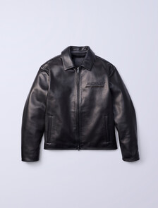 Jung Kook for Calvin Klein Leather Racer Jacket, Black, hi-res