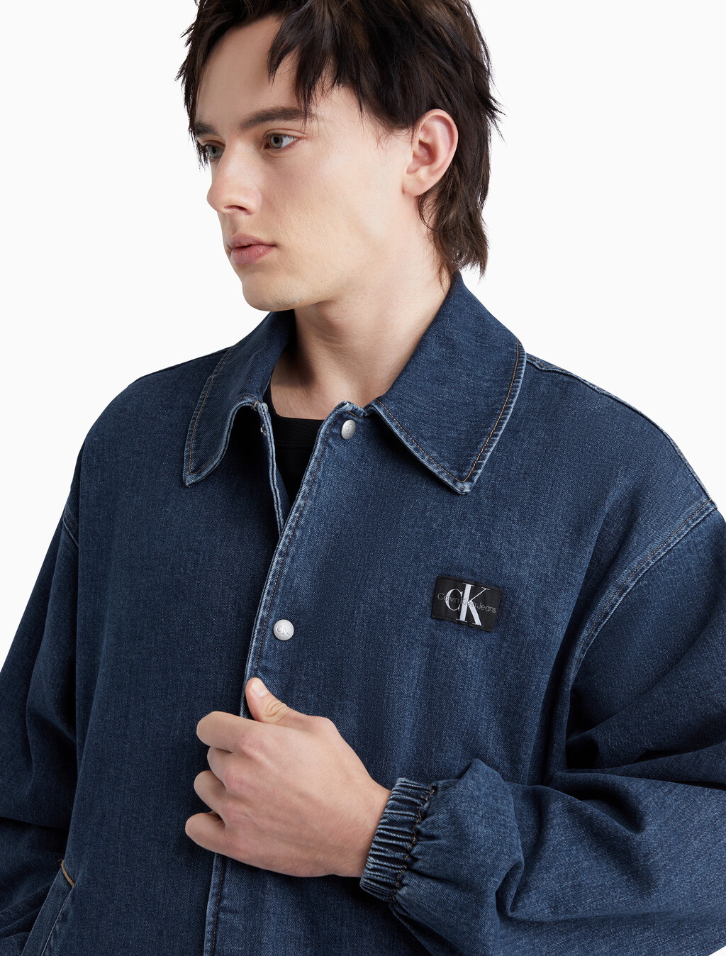 Drawstring Hem Denim Jacket, Denim Dark, hi-res