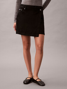 Denim Mini Wrap Skirt, SOFT BLACK, hi-res