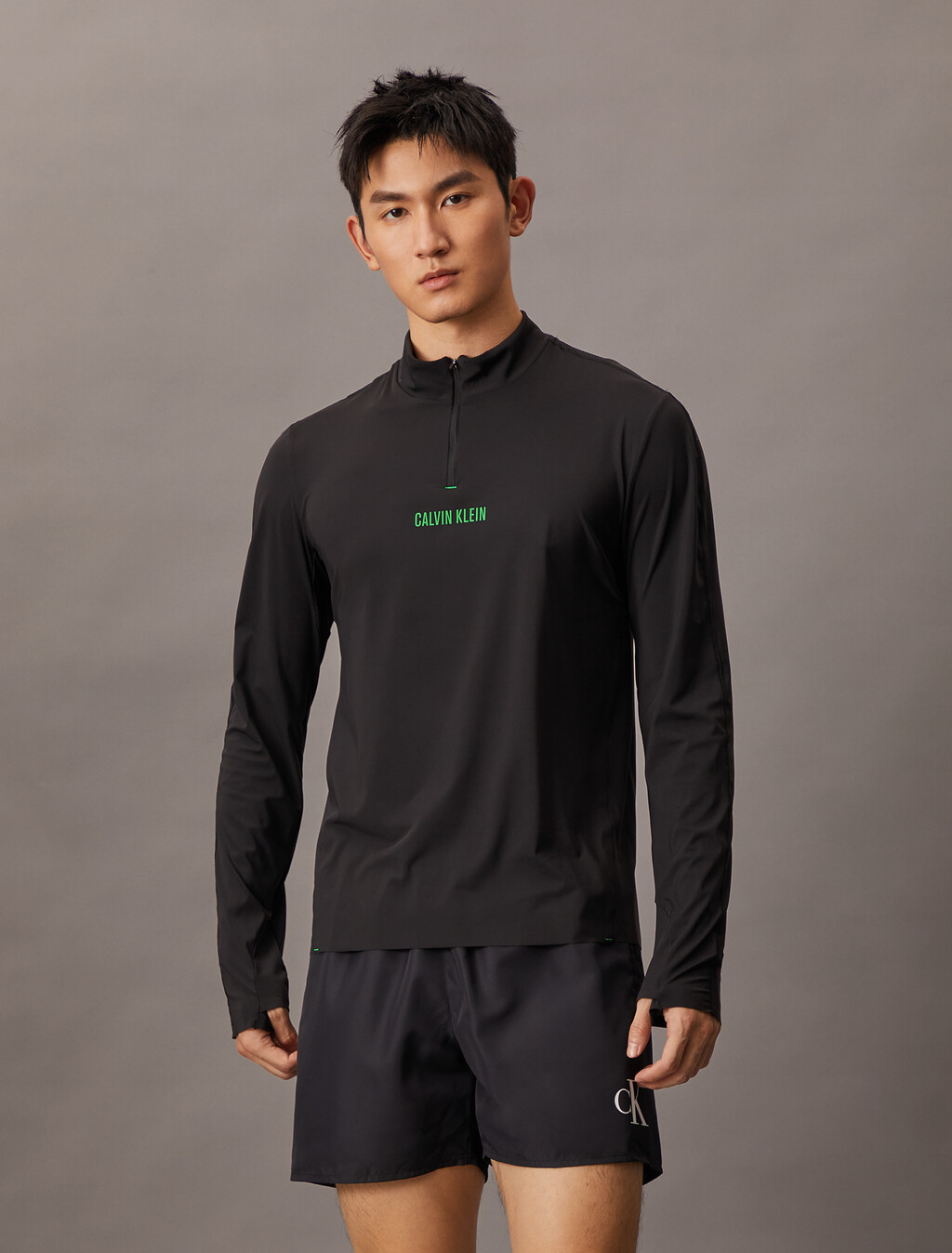 Sheer Alpaca Fine Gauge Crewneck Sweater, BLACK W/ BLOSSOM GREEN LOGO, hi-res