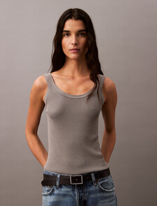 Viscose Rib Knit Tank Top, Turtledove, hi-res