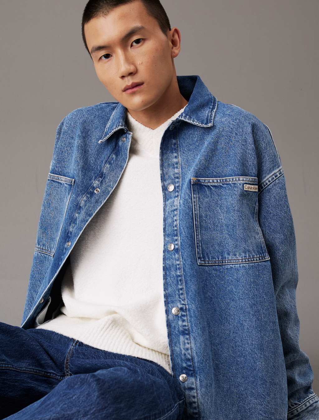 Oversized Denim Shirt Jacket, Denim Medium, hi-res
