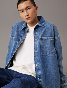 Oversized Denim Shirt Jacket, Denim Medium, hi-res