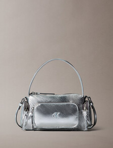 Pocket Metallic Nylon Small Shoulder Bag, SILVER METALLIC, hi-res