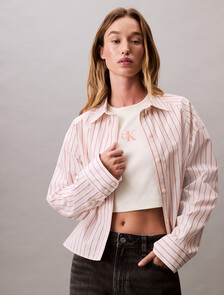 Stripe Cropped Boxy Button-Down Shirt, 19142 CSW25S_W015+3_Chalk, hi-res
