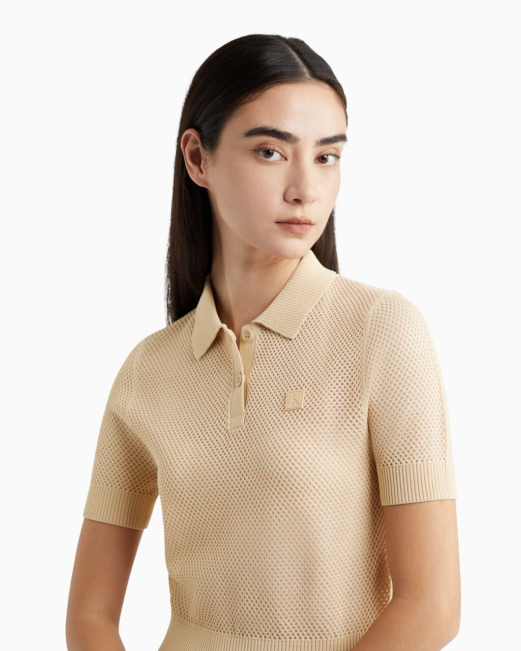Second Skin Open Knit Polo, Warm Sand, hi-res
