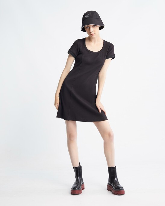 Logo Tape Rib Knit Body Stretch T-Shirt Dress