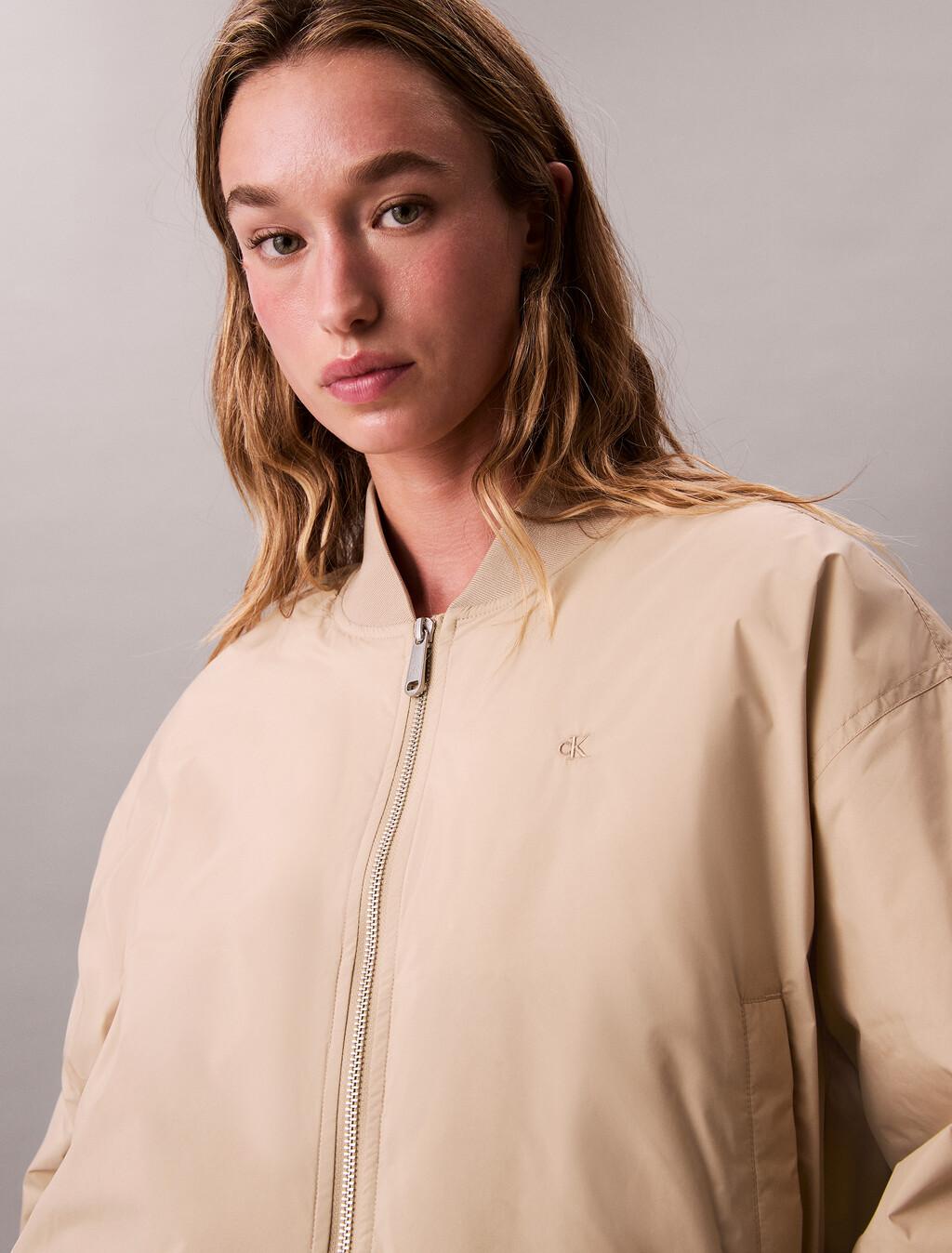 Lightweight Cropped Bomber Jacket, White Pepper, hi-res