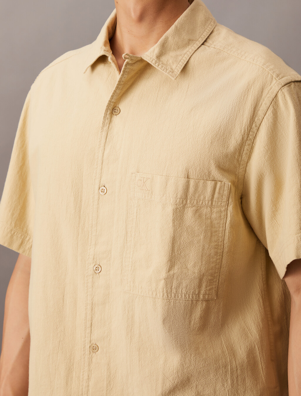 Summer Utility Textured Cotton Shirt, Pale Khaki, hi-res