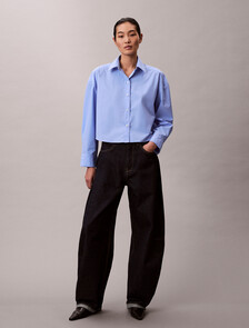 Poplin Relaxed Cropped Button-Down Shirt, Hydrangea, hi-res